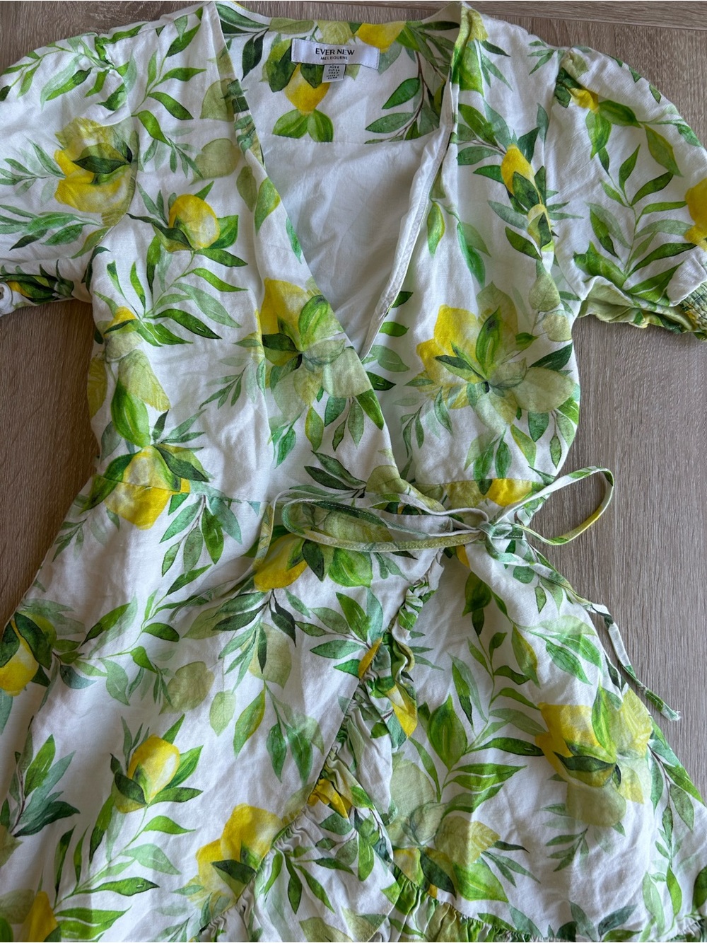 Ever New Boston Wrap Linen Midi Dress Lemon Fruit 2 XS - Picture 4 of 5